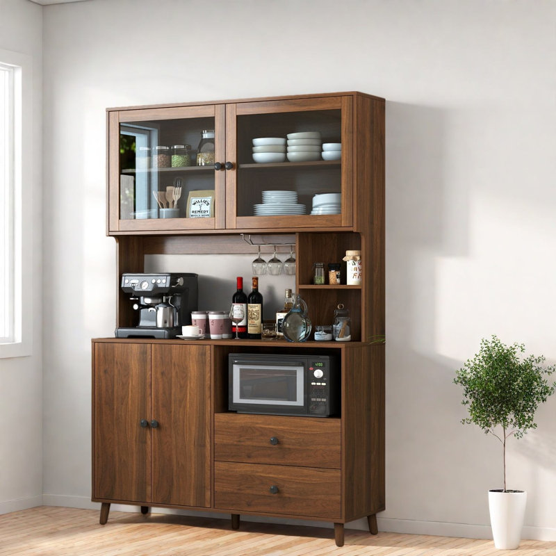 Buffets et vaisseliers de rangement de grande taille, vaisselier de cuisine moderne en MDF noyer