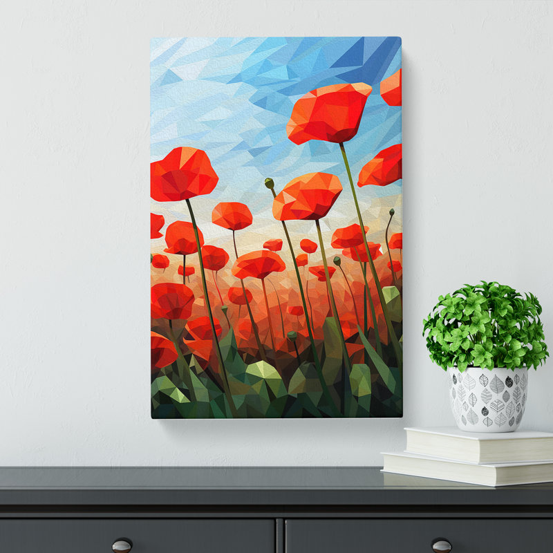 Poppy Field Cubism - Wrapped Canvas, 76cm H x 50cm W x 3cm D