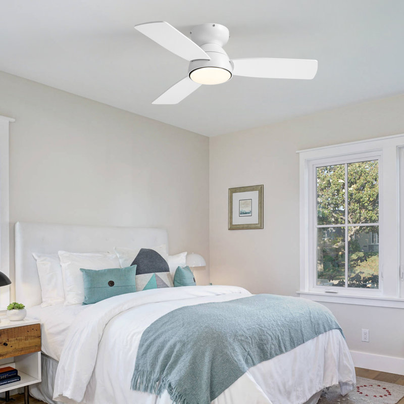Ventilateur de plafond standard à DEL à 3 pales 32 po avec ensemble d'éclairage et télécommande, Blanc, Blanc, 32"
