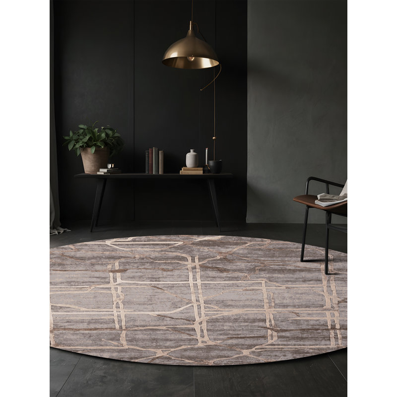Machine Washable Gray Area Rug, Round 4'