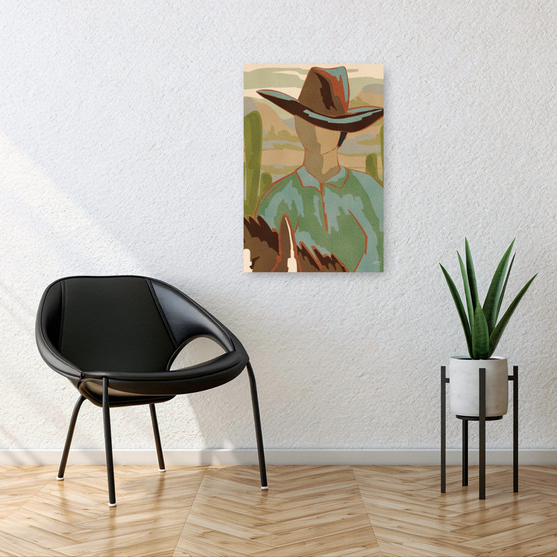 «Dusty Rider I», reproduction abstraite de cactus contemporain, art mural, 36" H x 24" W