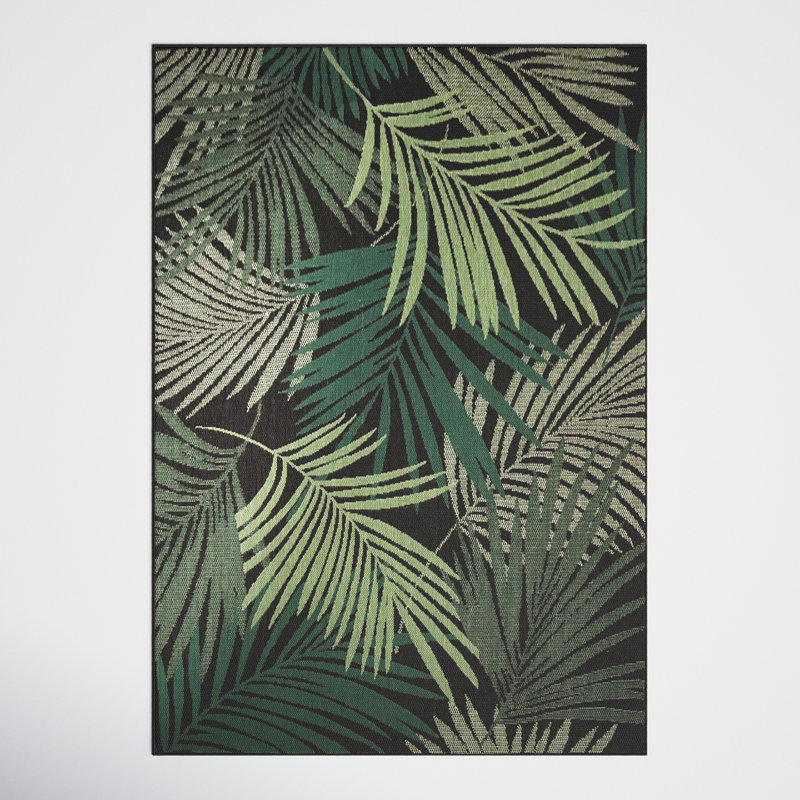 Tapis intérieur / extérieur Deirdre Jungle Design avec palmiers verts, Rectangle 6 pi 7 po x 9 pi 6 po