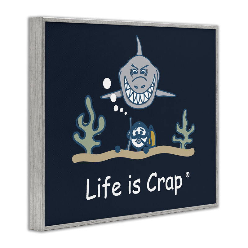 Scary Scuba Shark Giclee Art by LIC, Farmhouse Gray Framed Giclee, 16" H x 20" W