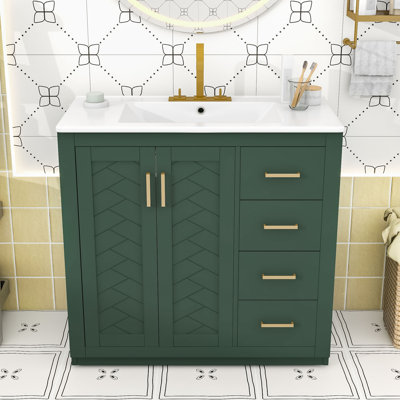 Meuble-lavabo en bois avec lavabo, rangement spacieux, tiroirs à fermeture en douceur