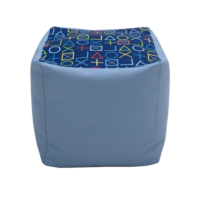 SoftScape Faux Leather Pouf, Blueberry XO Faux Leather