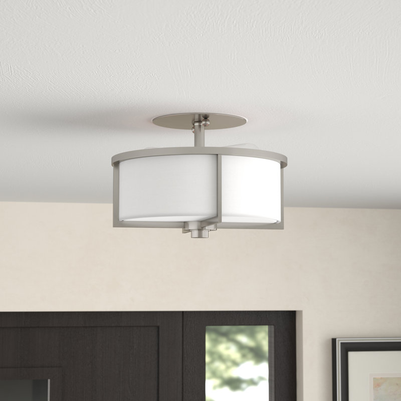 Plafonnier semi-encastré 2 lumières 11 po Charlieann, Nickel brossé