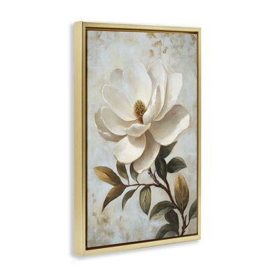 Open White Magnolia Flower Floating Frame, design by Petal Prints Design