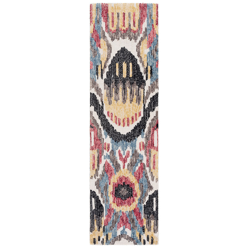 Ikat 152 Hand Tufted Wool/Cotton Ikat Rug in Black/Red, Runner 2'3" x 8'