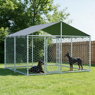 Chenil d'extérieur pour chien, enclos extérieur robuste pour chien avec couvercle résistant aux rayons UV et verrou de sécurité, niche pour chien de grande taille