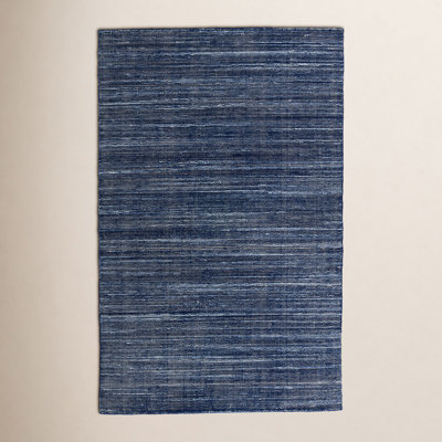 Caron Navy Hand-Woven Striped Rug