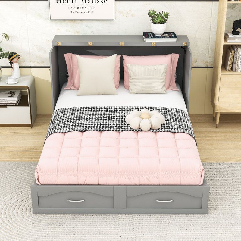 Queen Space-Saving Murphy Bed Cabinet with Drawer