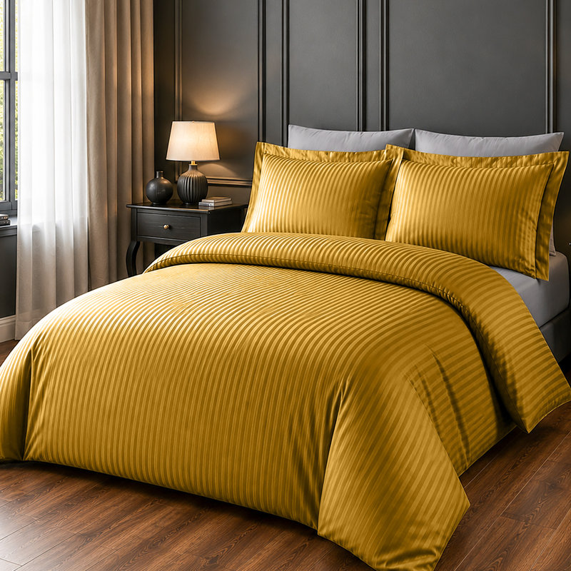 Microfiber Striped Duvet Cover Set with Pillowcases Included, King Duvet Cover + 2 Standard Pillowcases, Ochre