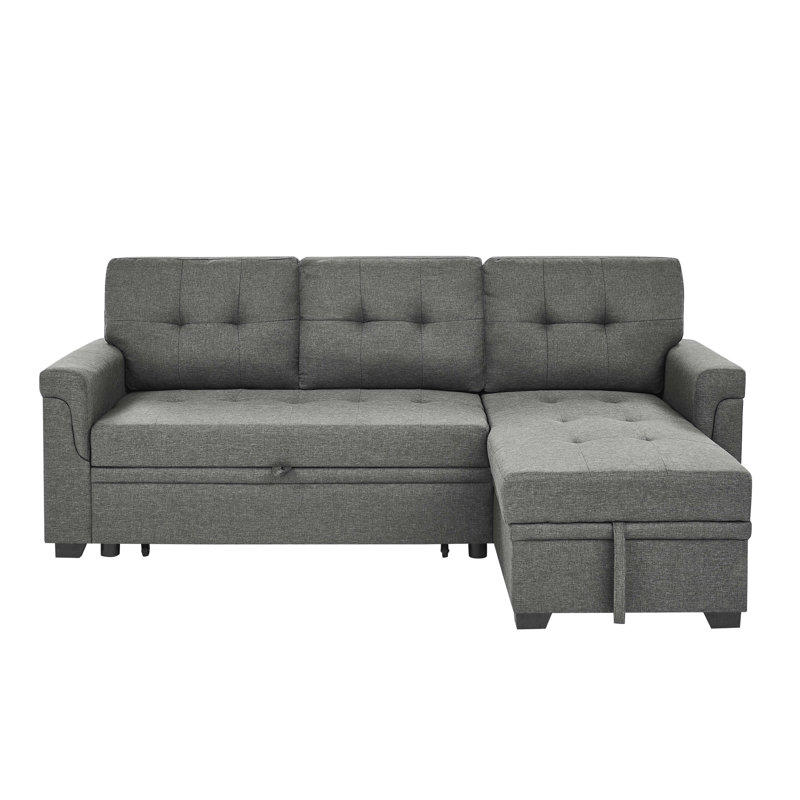 86'' Upholstered Pull - Out Bed, Gray, 3 Seat, Reversible L/R, Jumbo Stitch And Accent For Entertaining Guests Gray Seat Detailing Social Relaxing Evenings
