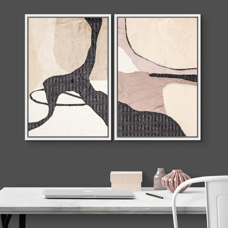 Illustration de formes abstraites de style champ pastel Mid-Century, H 36 po x l 48 po, Blanc