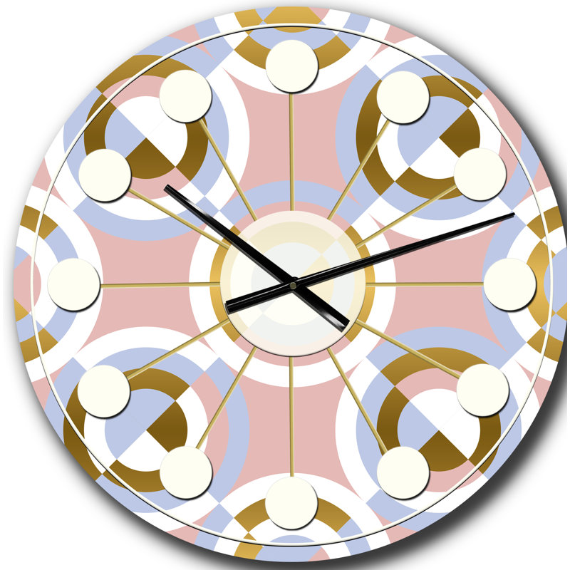 Motif circulaire de formes géométriques - horloge murale moderne Mid-Century, Grand