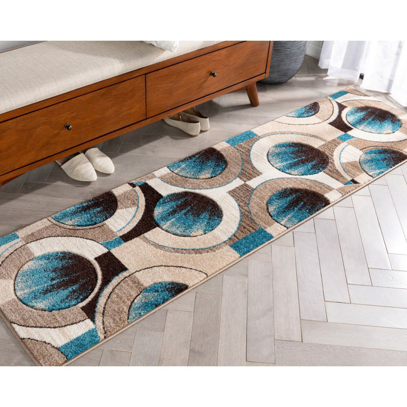 Geometric Synthetic Area Rug, Runner 60 x 213cm