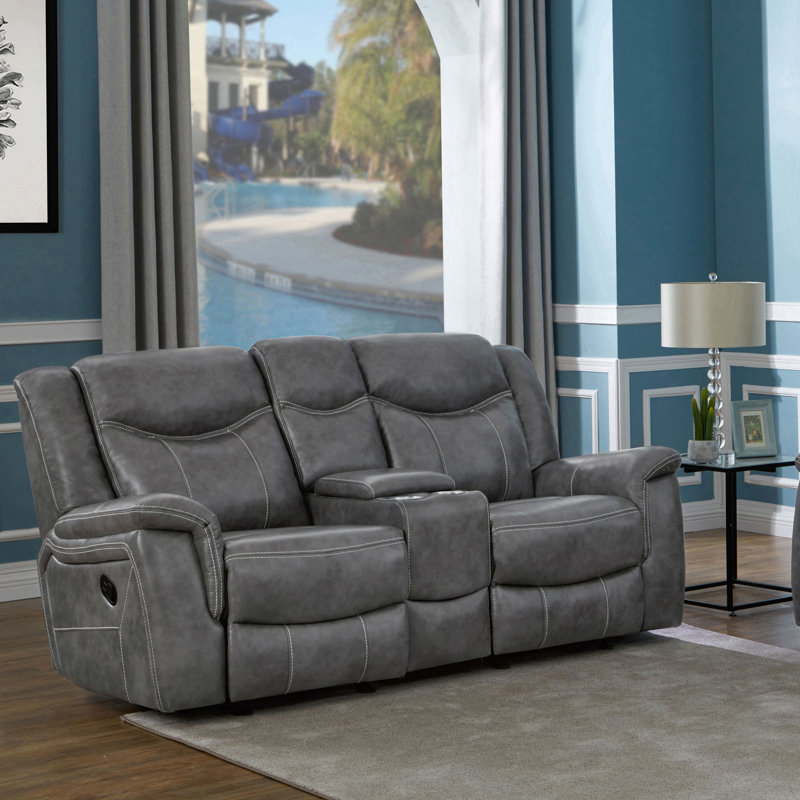 Artrice Upholstered Padded Arm Glider Loveseat Grey, Manual