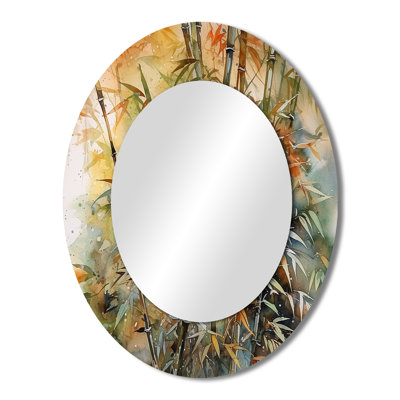 Green Floral Bamboo Bliss I - Green Traditional Oval Wall Mirror
