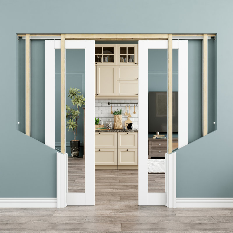 Porte coulissante intérieure avec portes coulissantes blanches avec quincaillerie et fermeture en douceur, 2, 48 po x 96 po