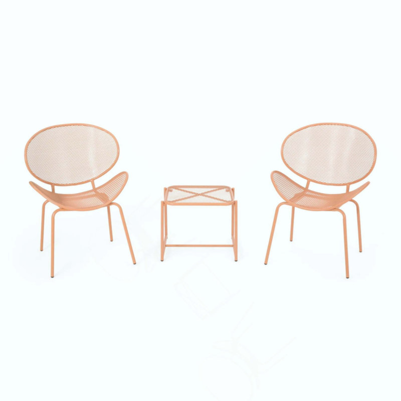Modern Outdoor Chat Set With Mesh Seating And Retro Shell Design For Elegant Patio Relaxation, Pink