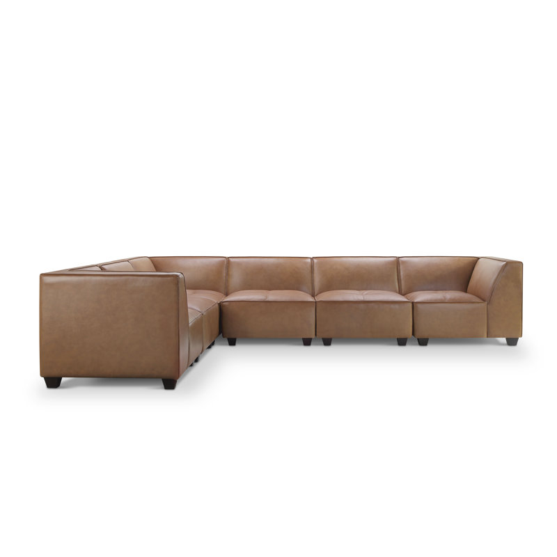 Canapé modulaire Aviezri, Cuir véritable brun clair / similicuir