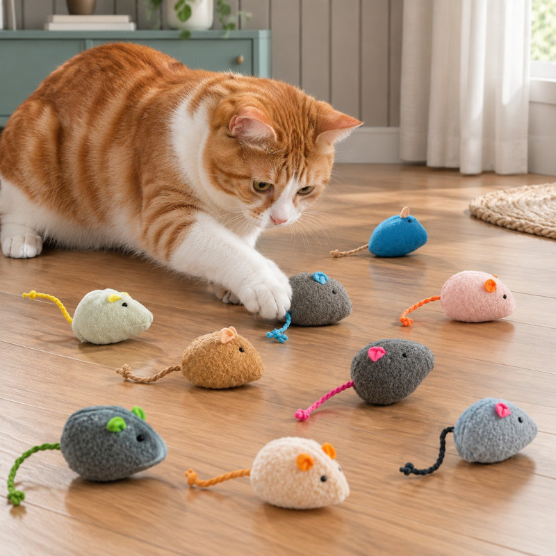Lot de 20 jouets en peluche en forme de souris à l'herbe à chat, couleurs assorties, jouets interactifs et résistants pour chatons d'intérieur et chats adultes.