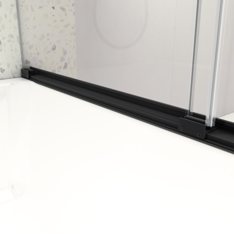Porte de douche double coulissante noire matte 6076 pouces - verre trempé de 8 mm, nettoyage nano, réglable, traitement de protection anti-preuve