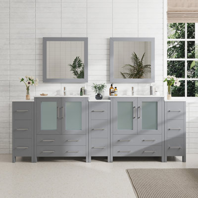  Ensemble de meuble-lavabo double 96 "avec miroir Modern