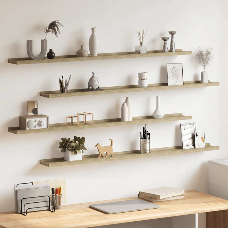Wall Shelf Floating Shelf Wall Mounted Display Shelf for Photo Frame, Sonoma Oak, 1.2" H x 45.3" W x 3.5" D