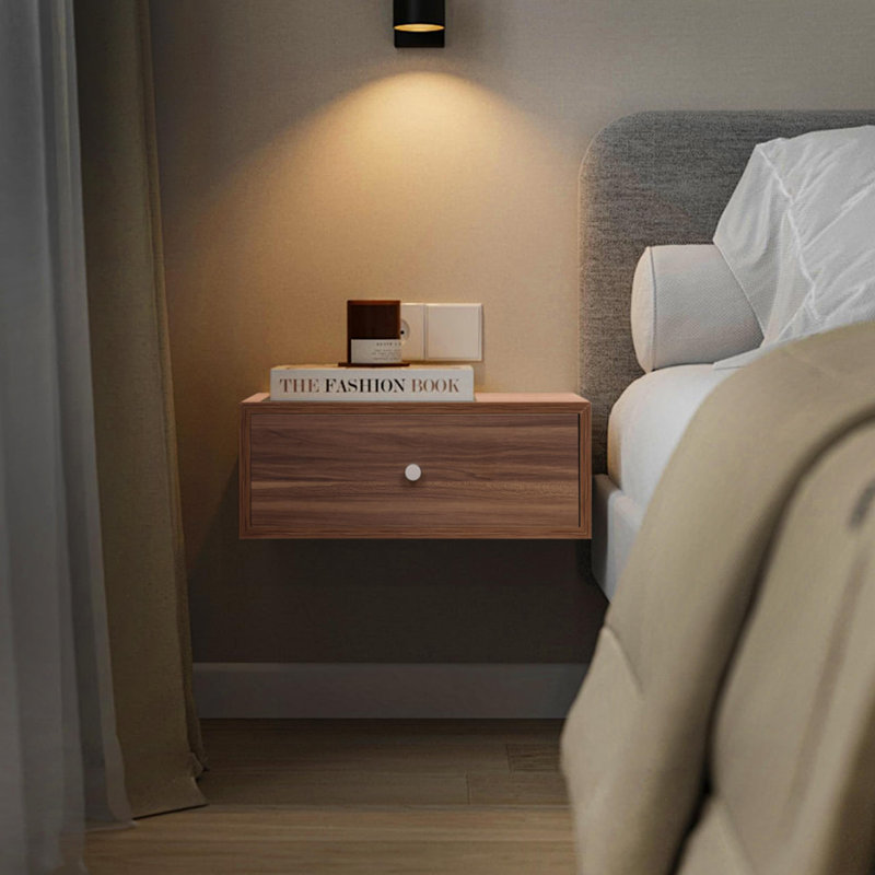 Floating Bedside Table, Wall Mounted Nightstand, Floating Shelf With Drawer,Floating Drawer For Bedroom, Walnut 15.5"X12"X6"