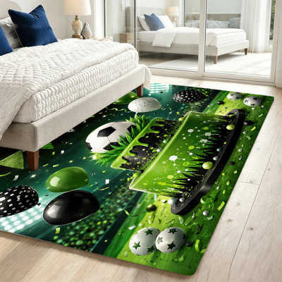 Tapis sur le terrain de soccer, tapis à motif de jeu de football, tapis de sport intérieur vert vif pour salon, chambre à coucher, décor de soccer de la Coupe du monde