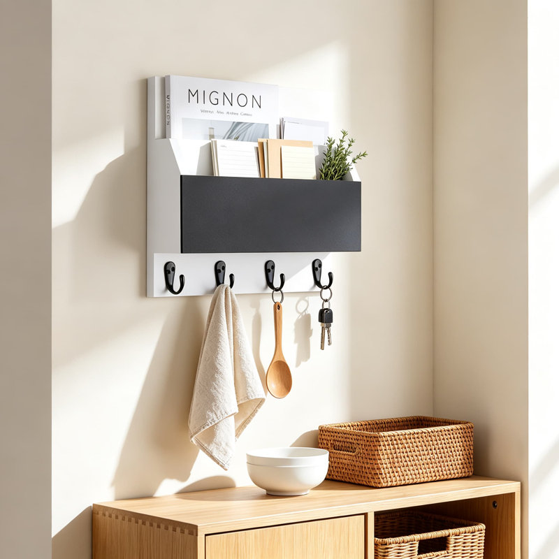 Porte-clés mural et porte-courrier avec 2 fentes, organisateur de vestibule avec 3 crochets robustes pour manteaux et laisses pour chiens, porte-clés décoratif avec tableau noir pour notes