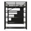 Lit mezzanine double en métal avec tablettes de rangement, armoires et garde-robe, lit mezzanine peu encombrant avec garde-corps et escalier