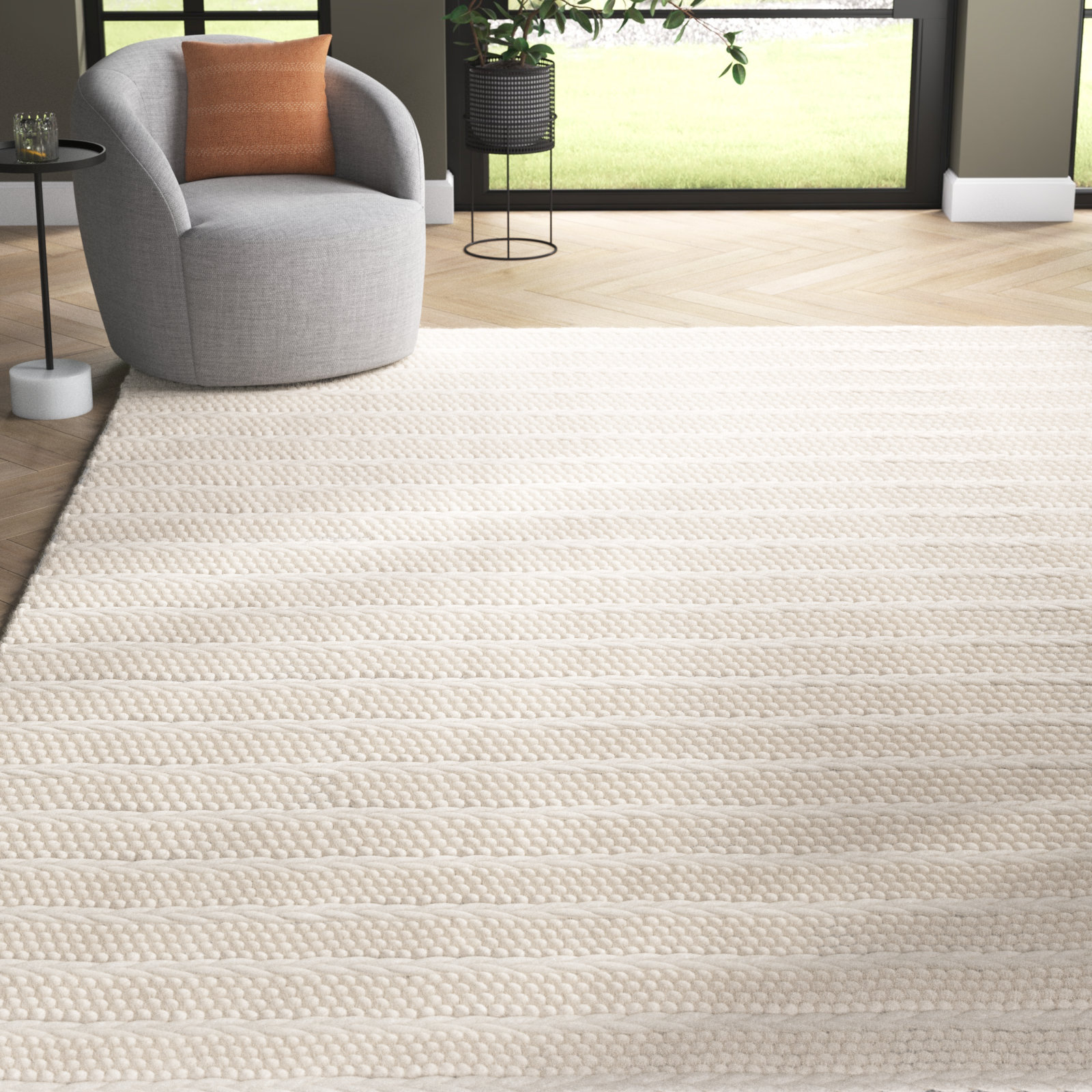 Sestina Ivory Handmade Flatweave Rug, Rectangle 11' x 15'