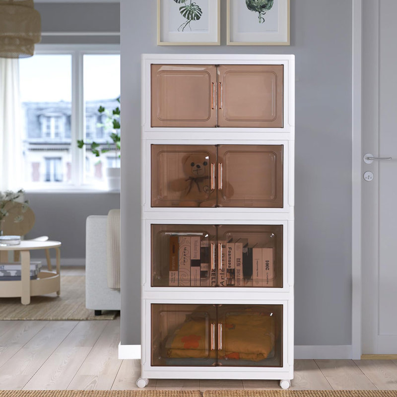 4-Tier Storage Boxes with Lid, Stackable Storage Containers with Wheels