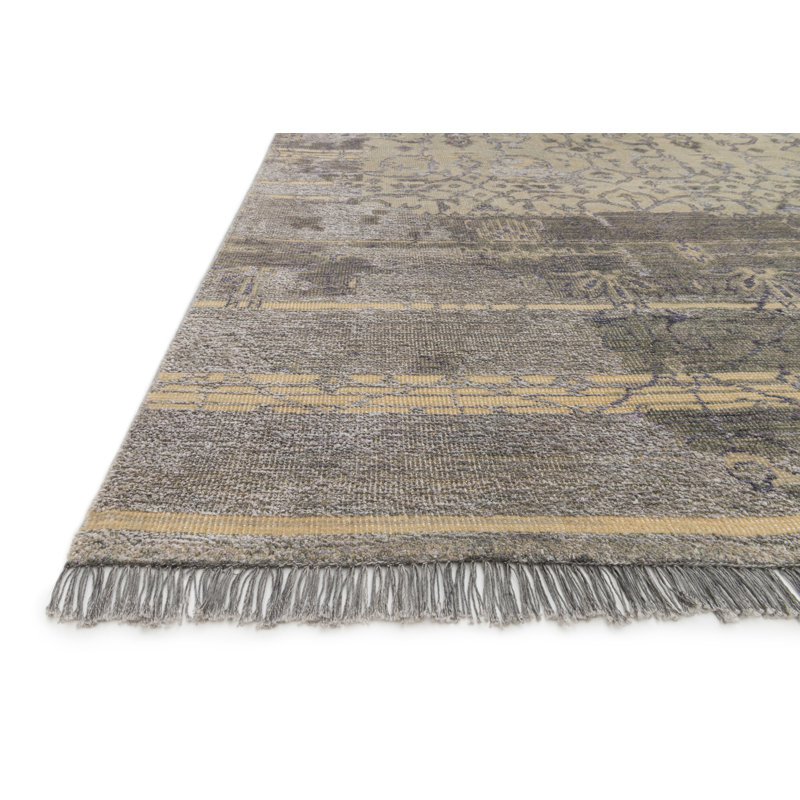 Tapis décoratif ardoise en laine noué à la main Keithley, Rectangle 7 pi 9 po x 9 pi 9 po