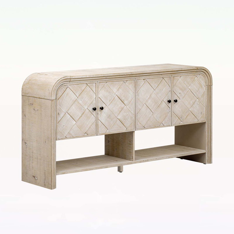 Oasis 60" Curved Sofa Entry Table with Two Cabinets, Beige