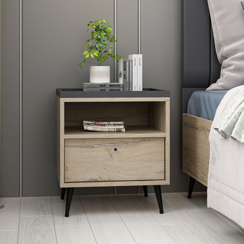 Wesa Stylish Nightstand, Walnut Finish, 19.7 x 22.4 x 17.7 inches | 100% Melamine Coated Particle Board, Thickness: 0.7 inches | Perfect for Bedrooms, Durable and Elegant Design for Modern Living Spaces