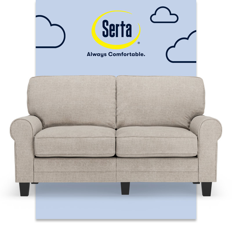 Serta Copenhagen 61-Inch Rolled Arm Loveseat with Easy-Care Fabric and Pillow Back, Light Gray Polyester Blend