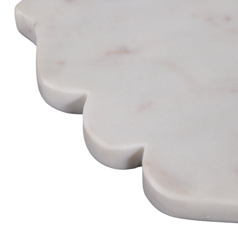 Élégant plateau décoratif à bord festonné en marbre pour la décoration intérieure - table basse décorative et plateau repose-pieds - 14 po, blanc