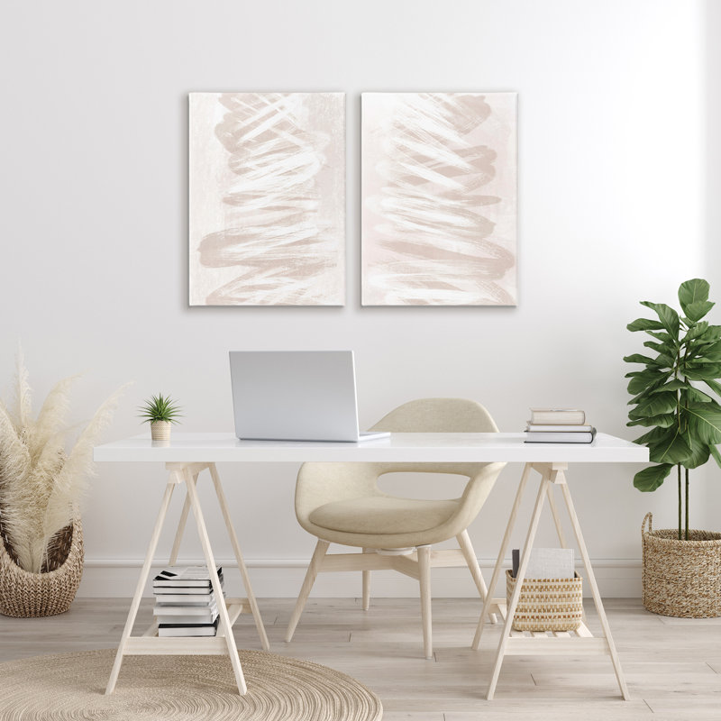 Ensemble de 2 toiles Minimal Beige Waves, design par Martina Pavlova, H 36 po x l 48 po