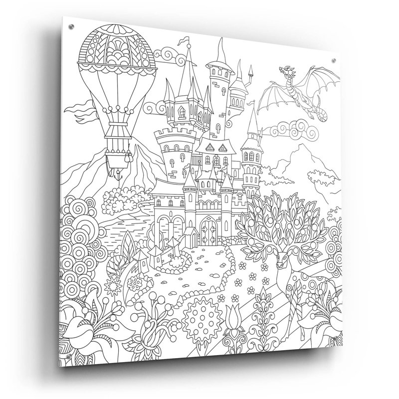 «Coloriage du château» par Epic Portfolio, art mural en verre acrylique, H 36 po x l 36 po x P 0,2 po