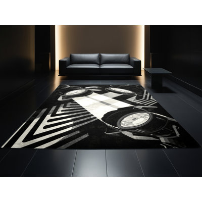 Tapis géométrique moderne gris et noir lavable à la machine Osnat Studio Lights