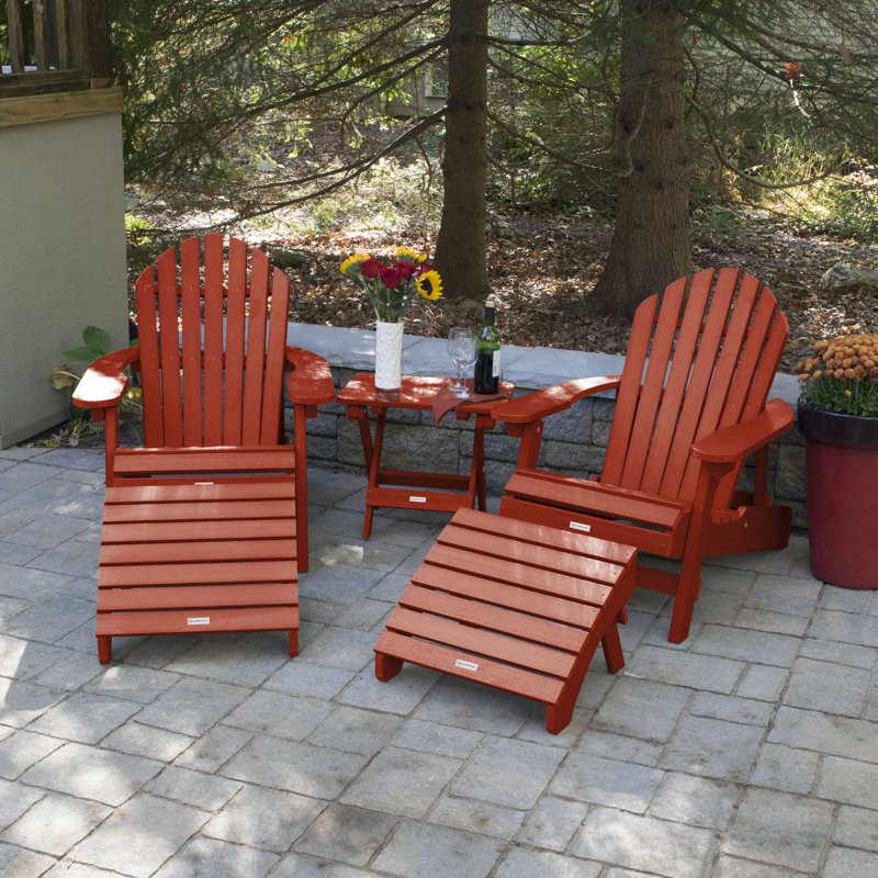 Chaise Adirondack pliante en plastique / résine avec repose-pieds / table Anette, Rouge rustique