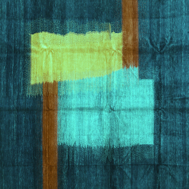 Tapis abstrait bleu / jaune / bleu marine Mizelle, Carré 7 pi
