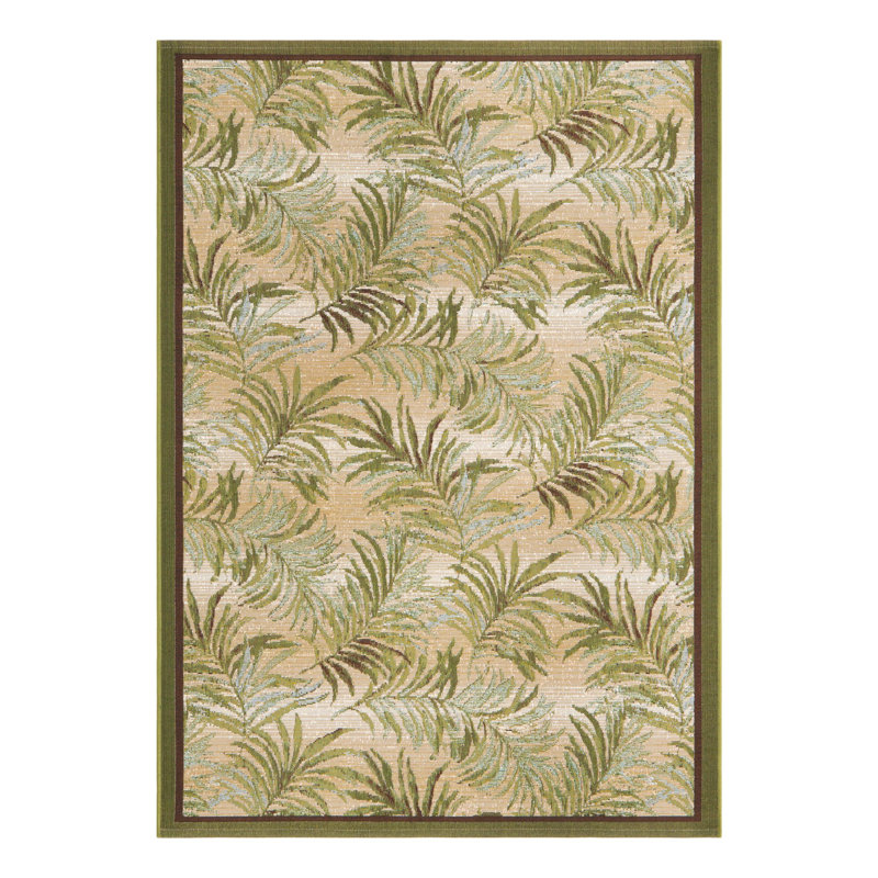 Green Keukenhof Indoor/Outdoor Botanical Rug, Rectangle 4' x 6'