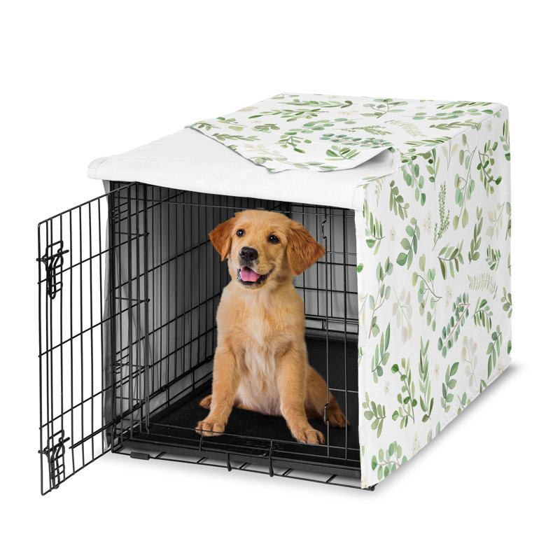 Sage Green and White Canvas Bohemian Dog Crate Cover