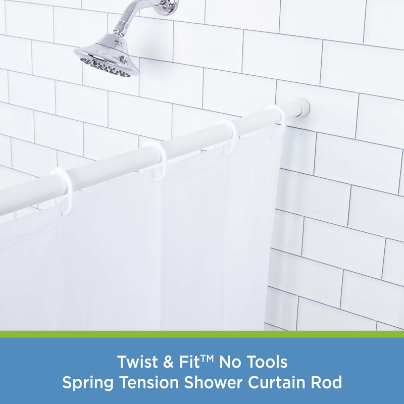 White Adjustable Steel Spring Tension Shower Rod, 24-38 Inches