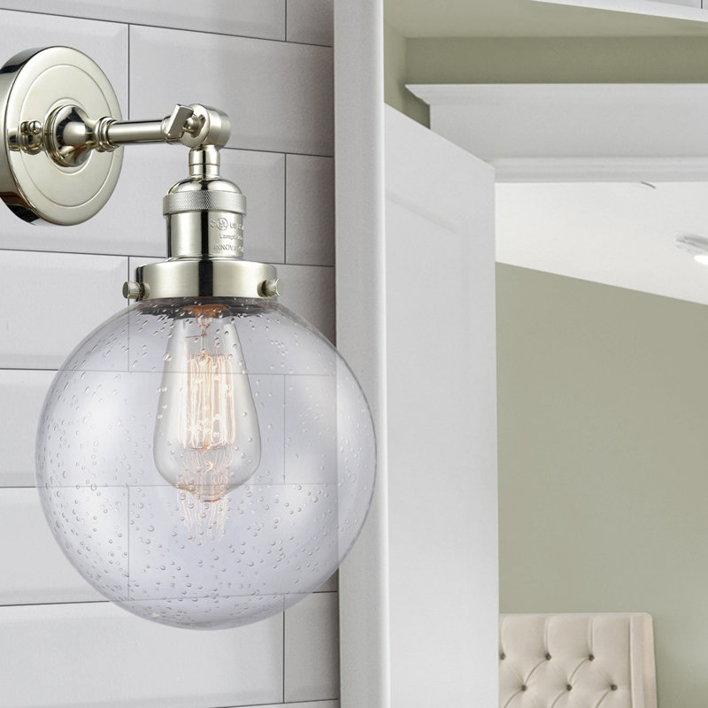 Applique murale pour salle de bain 1 lumière Clementina, Grainé, Ampoule DEL 6 watts Vinage, Nickel poli