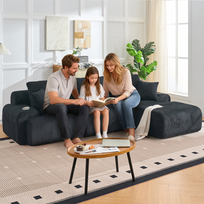 Canapé modulaire 118 po, canapé modulaire avec siège profond 118 po, canapé modulaire moderne avec canapé en L confortable et rembourré en forme de L pour le salon, noir